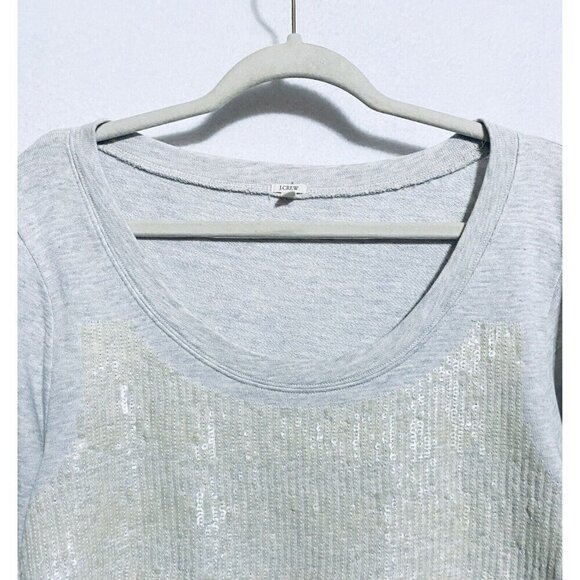 J Crew Sweatshirt Womens Large Gray Sequin Scoop Neck Long Sleeve Fairy Whimsy - Picture 2 of 7